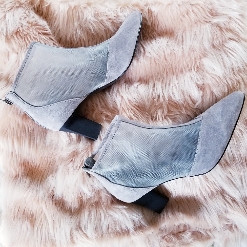 NWOT LOGO Suede + Mesh Grey Ankle Boots w Heels - Picture 2 of 8